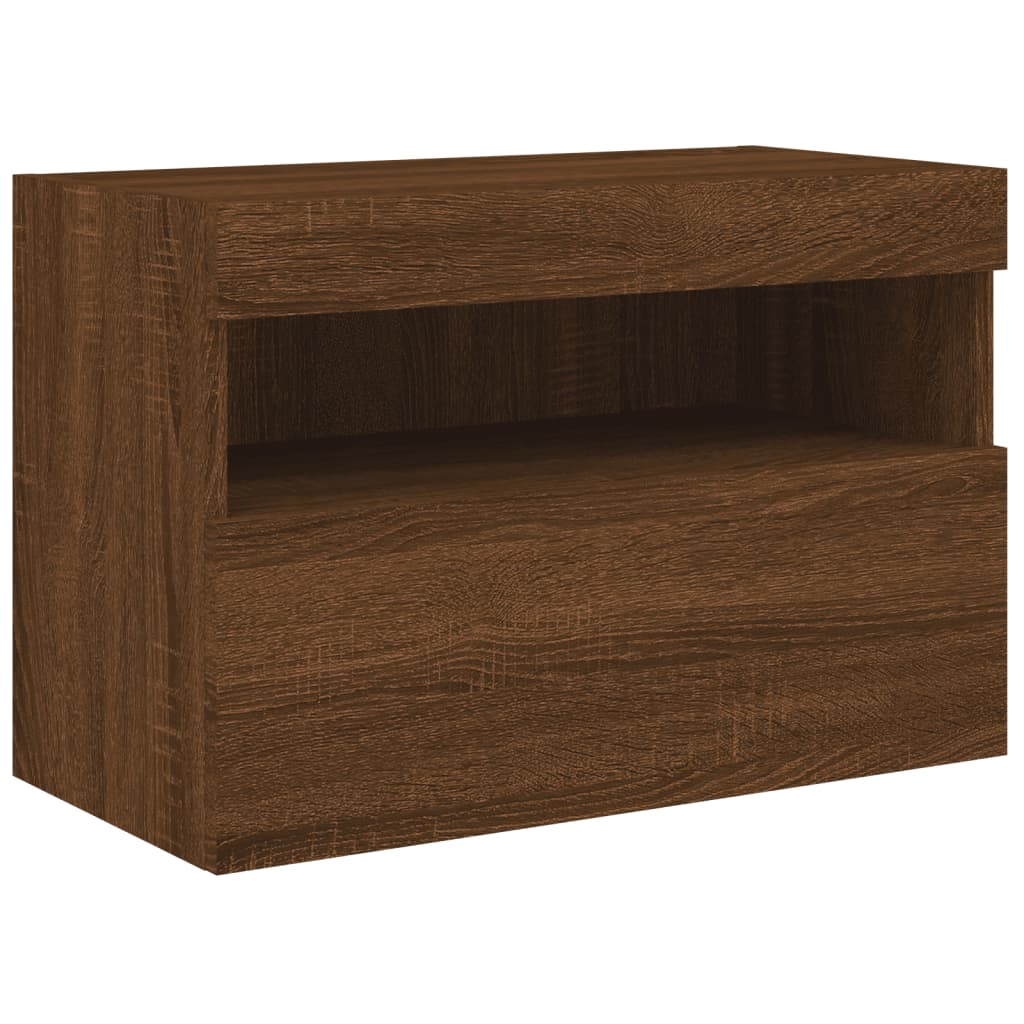 Comodă TV de perete cu lumini LED, stejar maro, 60x30x40 cm