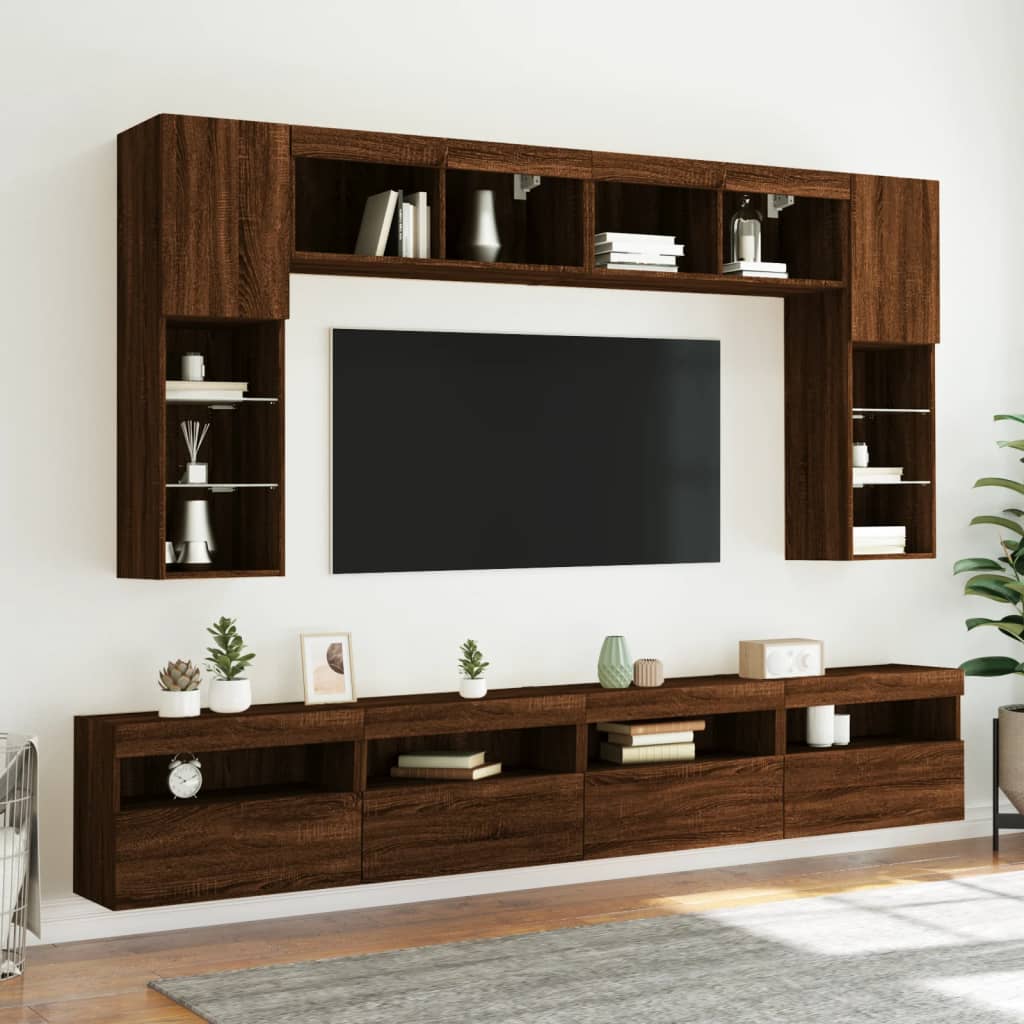 Comodă TV de perete cu lumini LED, stejar maro, 60x30x40 cm