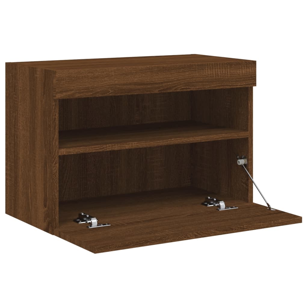Comodă TV de perete cu lumini LED, stejar maro, 60x30x40 cm