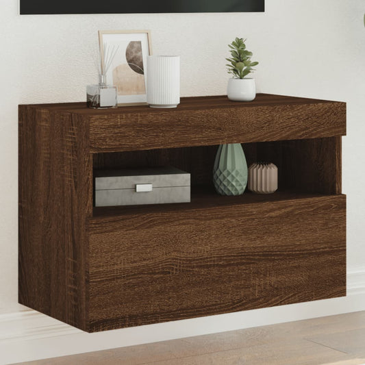 Comodă TV de perete cu lumini LED, stejar maro, 60x30x40 cm