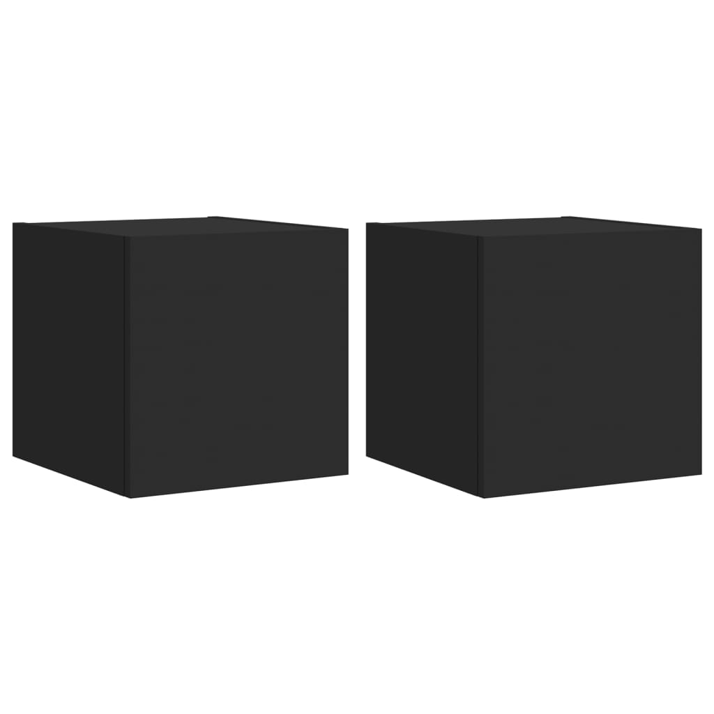 Wall-mounted TV cabinets with LED lights, 2 pcs., black, 30.5x35x30 cm
