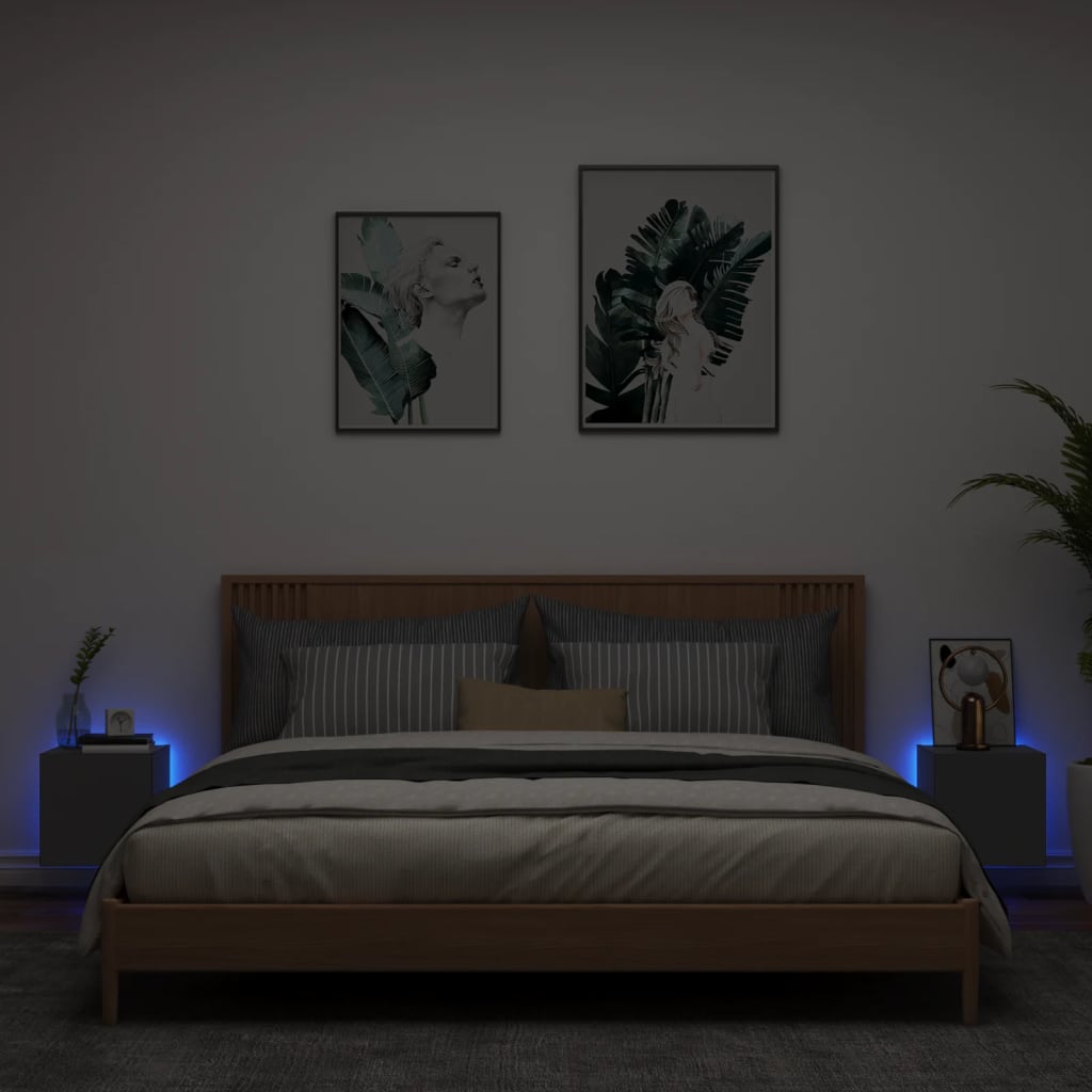 Wall-mounted TV cabinets with LED lights, 2 pcs., black, 30.5x35x30 cm
