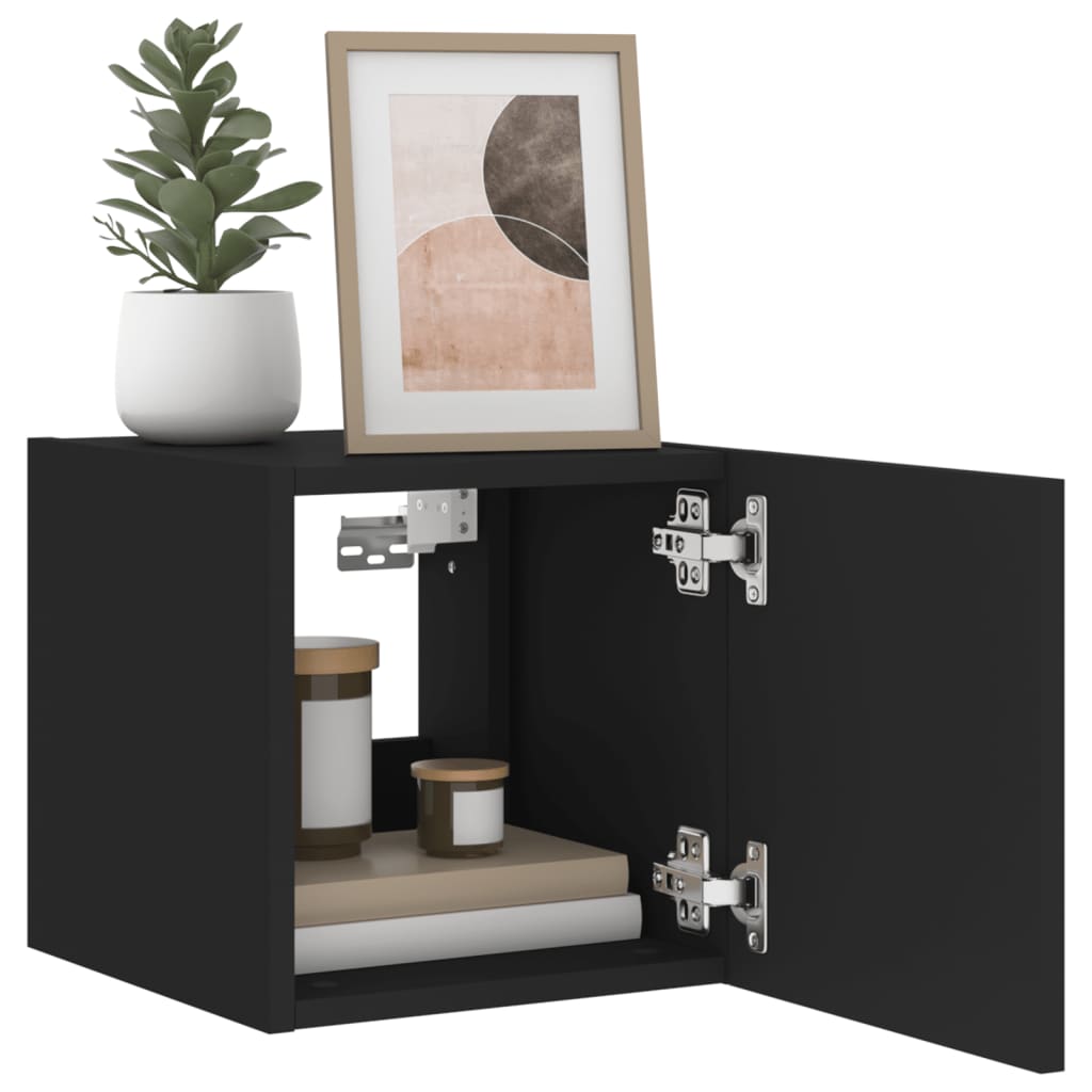 Wall-mounted TV cabinets with LED lights, 2 pcs., black, 30.5x35x30 cm