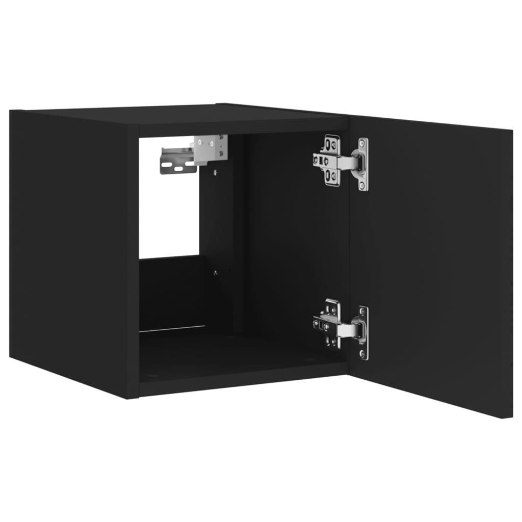 Wall-mounted TV cabinets with LED lights, 2 pcs., black, 30.5x35x30 cm
