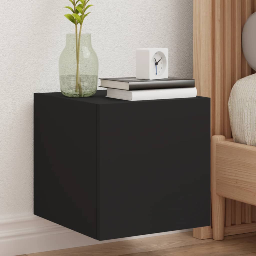 Wall-mounted TV cabinets with LED lights, 2 pcs., black, 30.5x35x30 cm