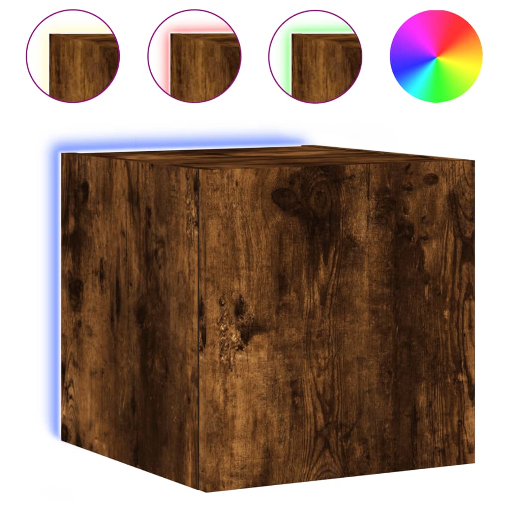 Wall-mounted TV cabinet with LED lights, smoky oak, 30.5x35x30cm