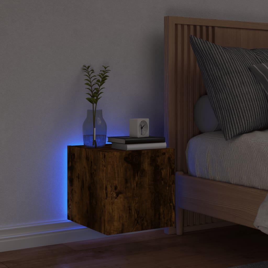 Wall-mounted TV cabinet with LED lights, smoky oak, 30.5x35x30cm