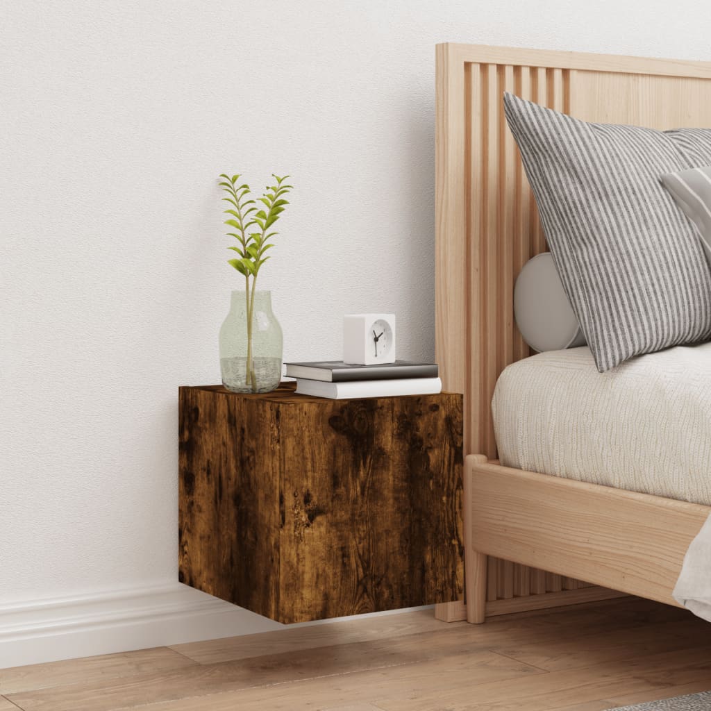Wall-mounted TV cabinet with LED lights, smoky oak, 30.5x35x30cm