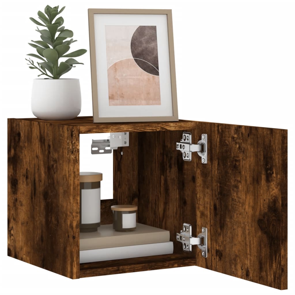 Wall-mounted TV cabinet with LED lights, smoky oak, 30.5x35x30cm