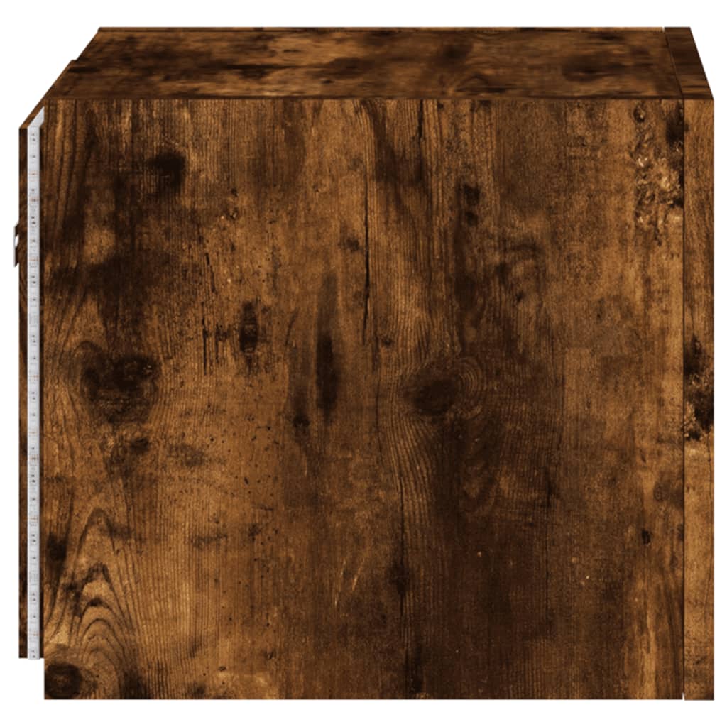 Wall-mounted TV cabinet with LED lights, smoky oak, 30.5x35x30cm