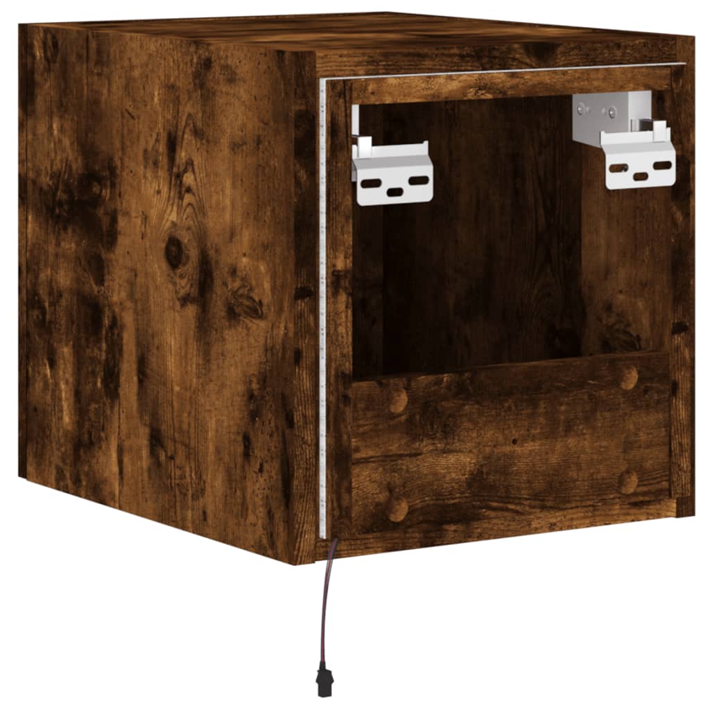 Wall-mounted TV cabinet with LED lights, smoky oak, 30.5x35x30cm