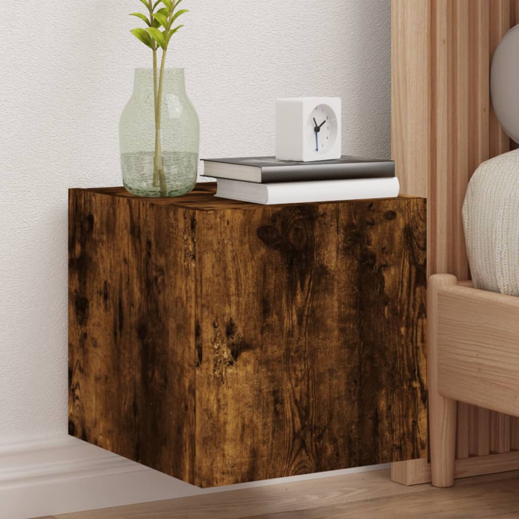 Wall-mounted TV cabinet with LED lights, smoky oak, 30.5x35x30cm