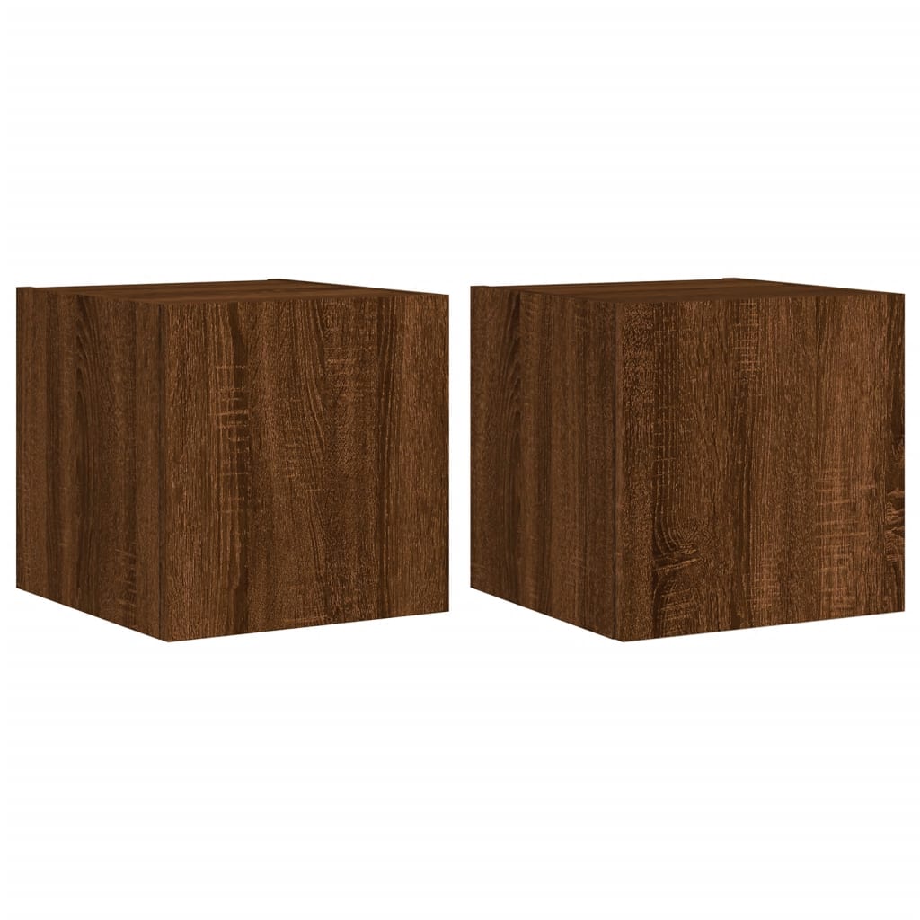 Wall-mounted TV cabinet with LED, 2 pcs. brown oak, 30.5x35x30 cm