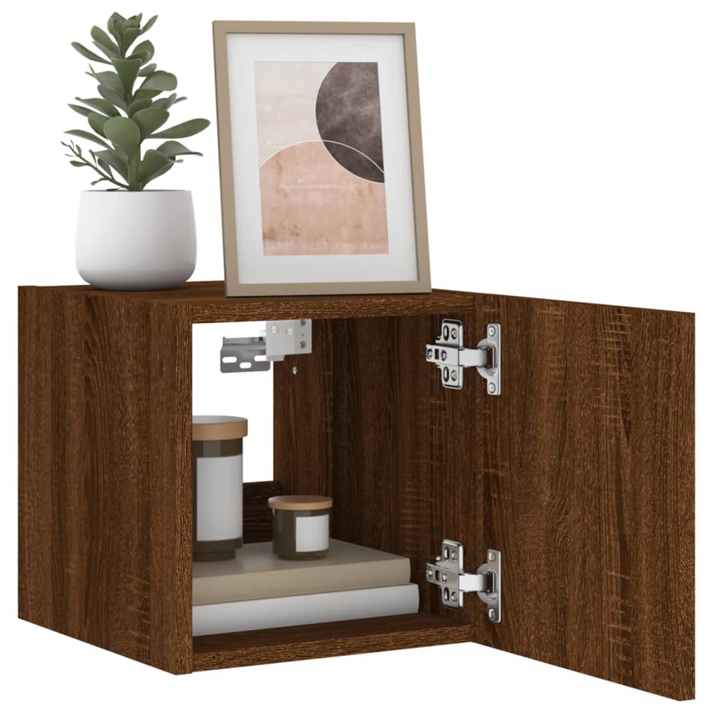 Wall-mounted TV cabinet with LED, 2 pcs. brown oak, 30.5x35x30 cm
