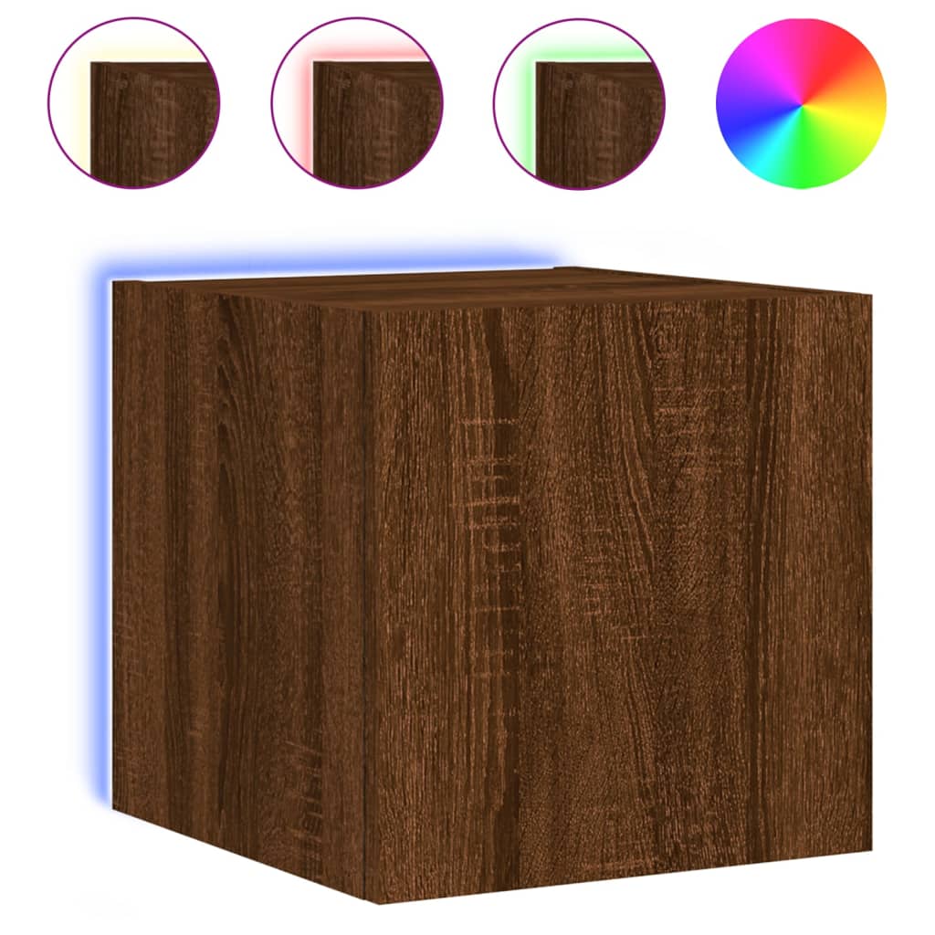 Wall-mounted TV cabinet with LED, 2 pcs. brown oak, 30.5x35x30 cm