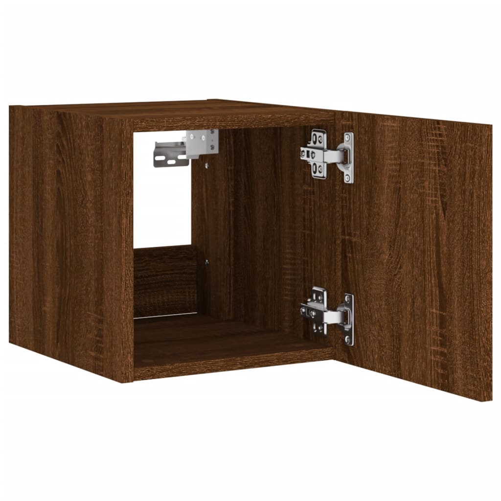 Wall-mounted TV cabinet with LED, 2 pcs. brown oak, 30.5x35x30 cm