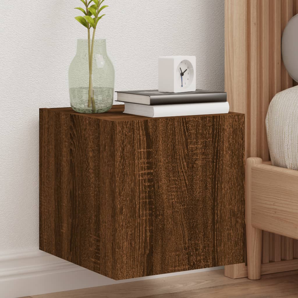 Wall-mounted TV cabinet with LED, 2 pcs. brown oak, 30.5x35x30 cm