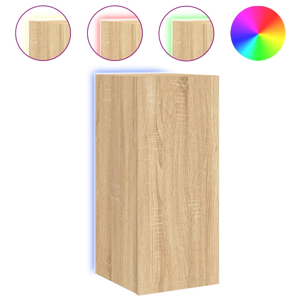 Wall-mounted TV cabinet with LED lights, sonoma oak, 30.5x35x70 cm