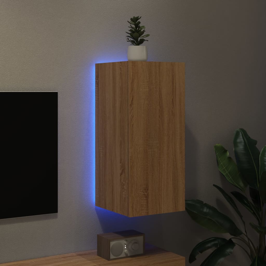 Wall-mounted TV cabinet with LED lights, sonoma oak, 30.5x35x70 cm