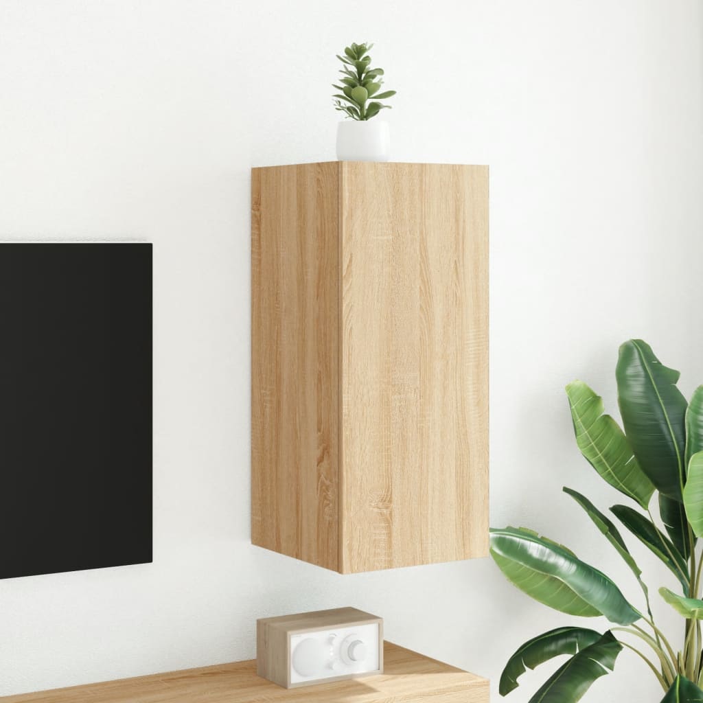 Wall-mounted TV cabinet with LED lights, sonoma oak, 30.5x35x70 cm