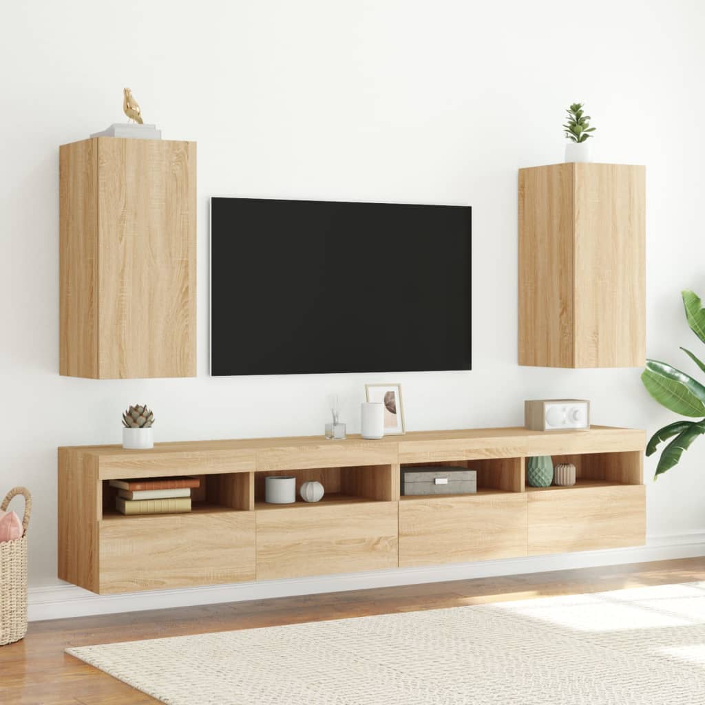 Wall-mounted TV cabinet with LED lights, sonoma oak, 30.5x35x70 cm