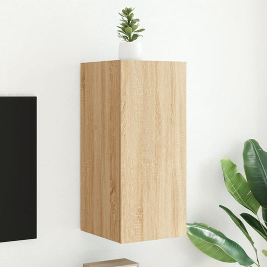 Wall-mounted TV cabinet with LED lights, sonoma oak, 30.5x35x70 cm