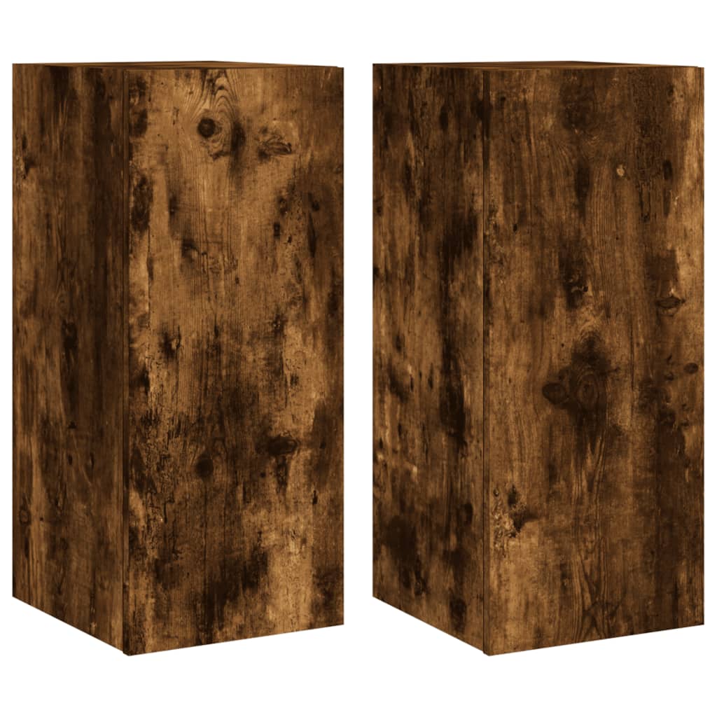 Wall-mounted TV cabinet with LED, 2 pcs. smoky oak, 30.5x35x70 cm
