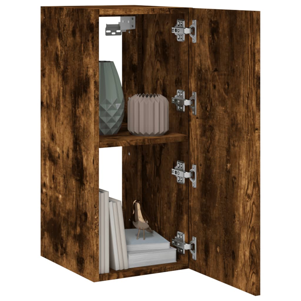 Wall-mounted TV cabinet with LED, 2 pcs. smoky oak, 30.5x35x70 cm