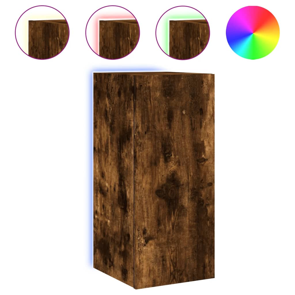 Wall-mounted TV cabinet with LED, 2 pcs. smoky oak, 30.5x35x70 cm