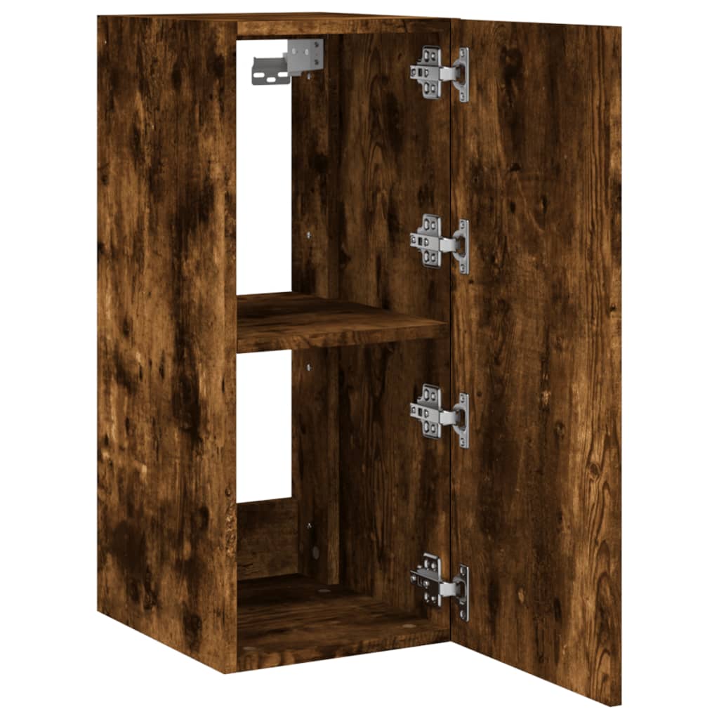 Wall-mounted TV cabinet with LED, 2 pcs. smoky oak, 30.5x35x70 cm