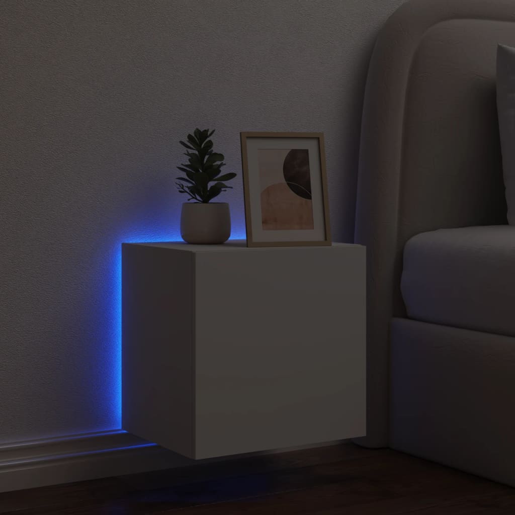 Wall-mounted TV cabinet with LED lights, white, 40.5x35x40 cm