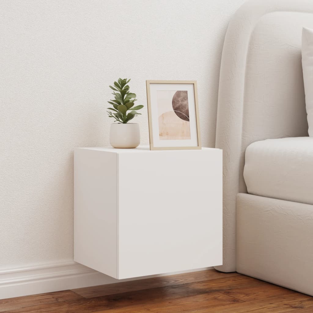 Wall-mounted TV cabinet with LED lights, white, 40.5x35x40 cm