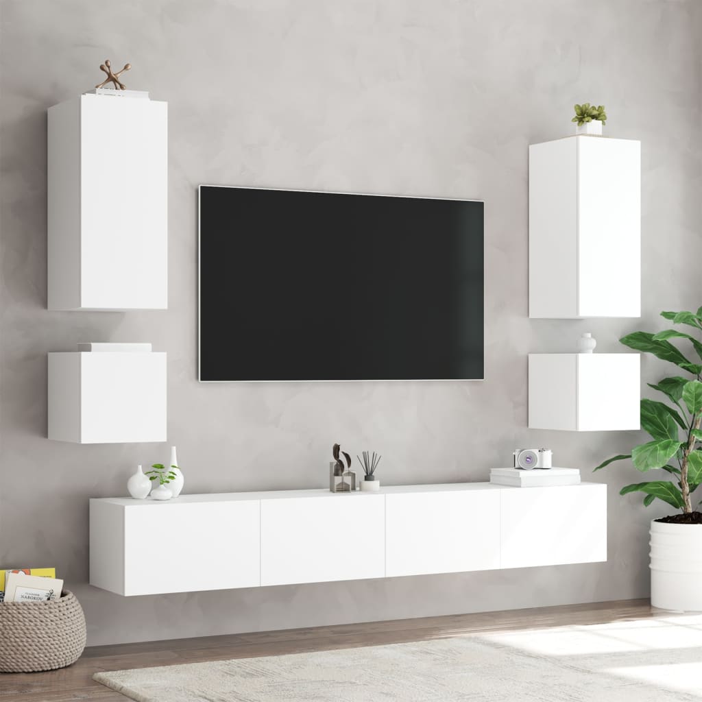 Wall-mounted TV cabinet with LED lights, white, 40.5x35x40 cm