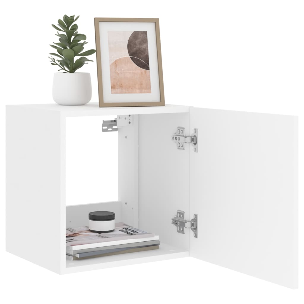 Wall-mounted TV cabinet with LED lights, white, 40.5x35x40 cm