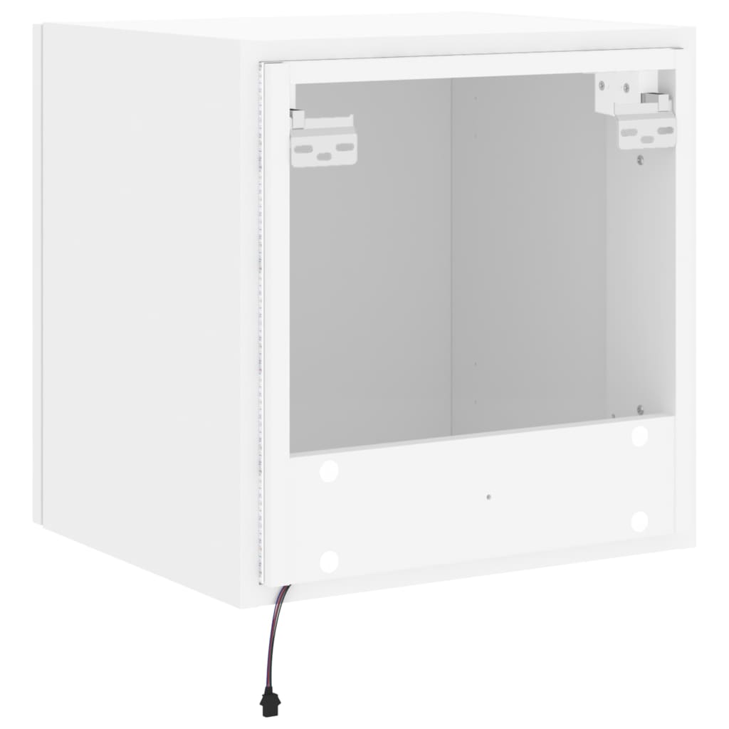 Wall-mounted TV cabinet with LED lights, white, 40.5x35x40 cm