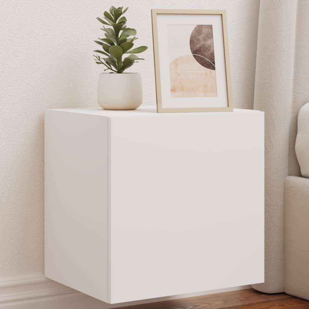 Wall-mounted TV cabinet with LED lights, white, 40.5x35x40 cm