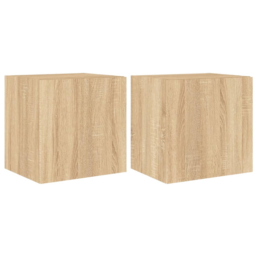 Wall-mounted TV cabinet with LED, 2 pcs. sonoma oak, 40.5x35x40 cm