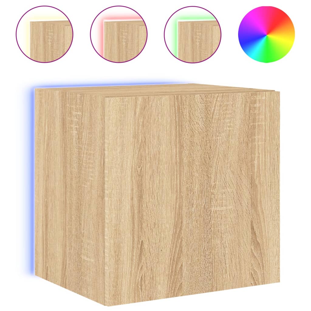 Wall-mounted TV cabinet with LED, 2 pcs. sonoma oak, 40.5x35x40 cm
