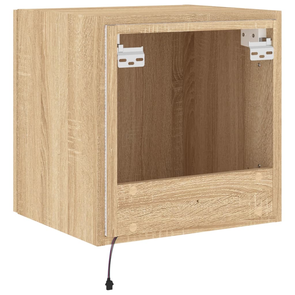 Wall-mounted TV cabinet with LED, 2 pcs. sonoma oak, 40.5x35x40 cm