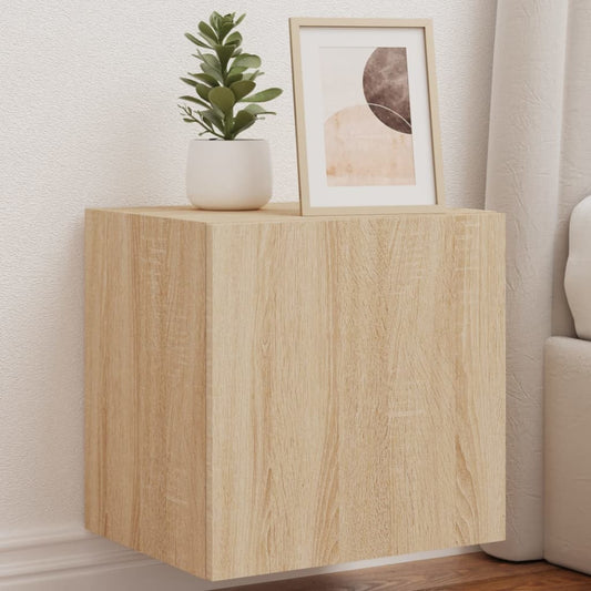 Wall-mounted TV cabinet with LED, 2 pcs. sonoma oak, 40.5x35x40 cm