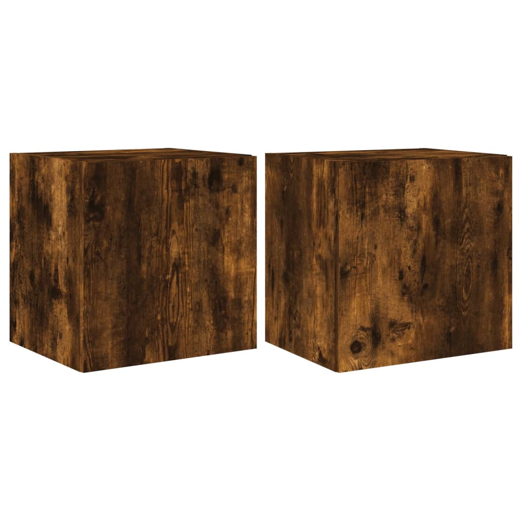 Comodă TV de perete cu LED, 2 buc. stejar fumuriu, 40,5x35x40cm