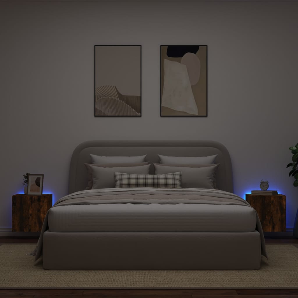 Comodă TV de perete cu LED, 2 buc. stejar fumuriu, 40,5x35x40cm