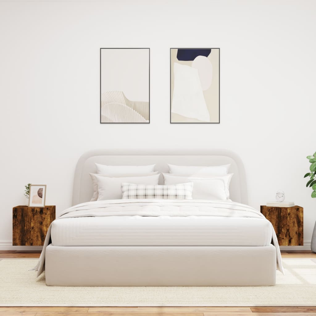 Comodă TV de perete cu LED, 2 buc. stejar fumuriu, 40,5x35x40cm