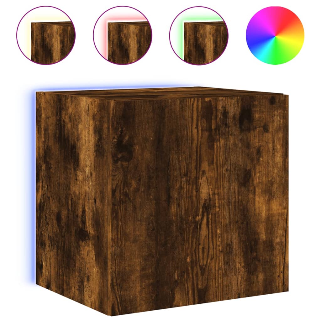 Comodă TV de perete cu LED, 2 buc. stejar fumuriu, 40,5x35x40cm