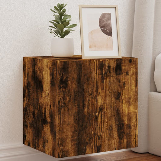 Comodă TV de perete cu LED, 2 buc. stejar fumuriu, 40,5x35x40cm