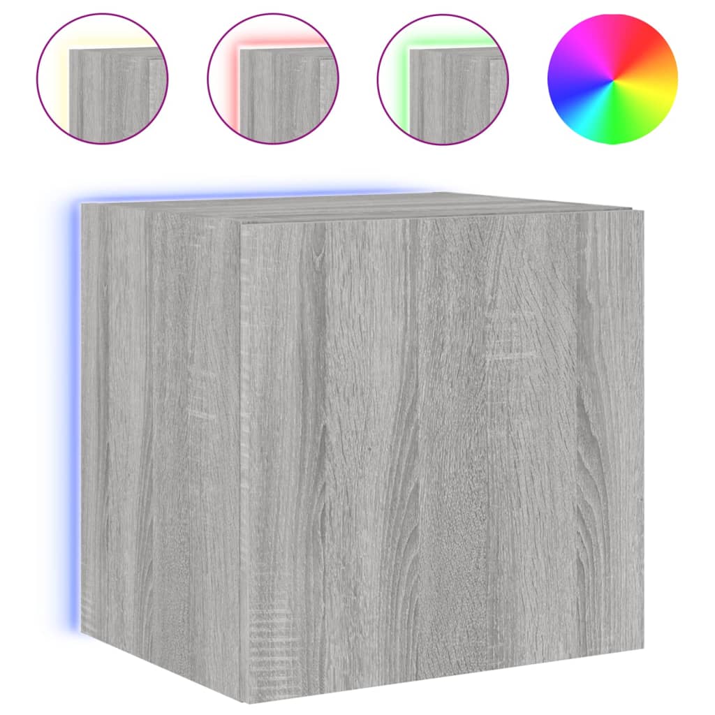 Wall-mounted TV cabinet with LED lights, sonoma gray, 40.5x35x40 cm
