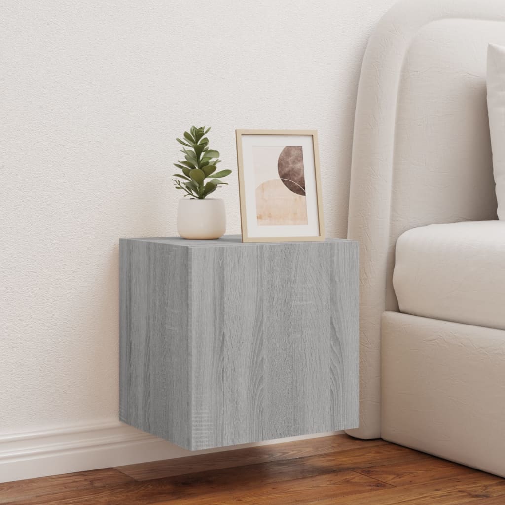 Wall-mounted TV cabinet with LED lights, sonoma gray, 40.5x35x40 cm