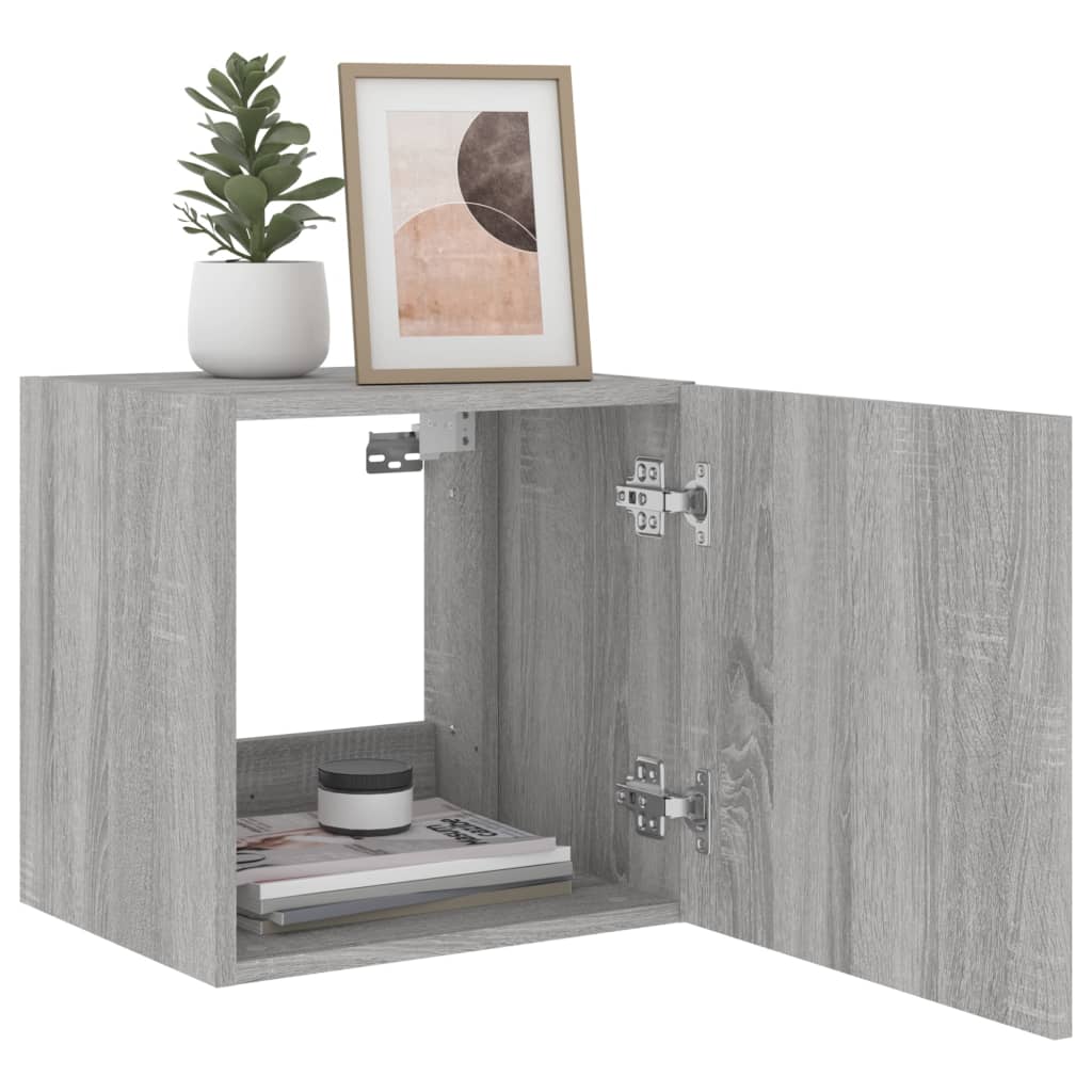 Wall-mounted TV cabinet with LED lights, sonoma gray, 40.5x35x40 cm