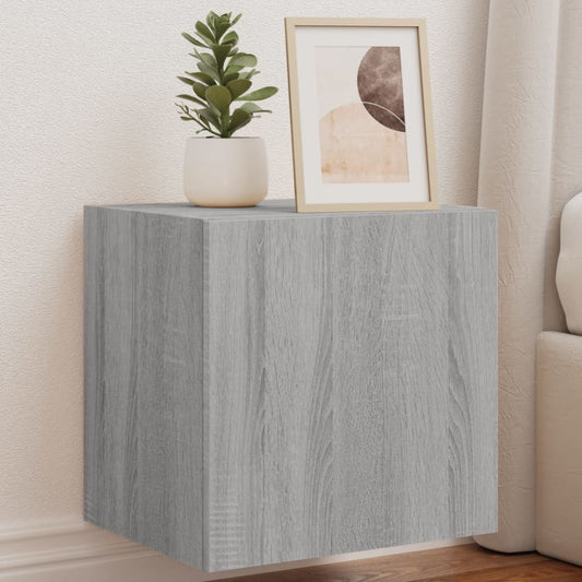Wall-mounted TV cabinet with LED lights, sonoma gray, 40.5x35x40 cm
