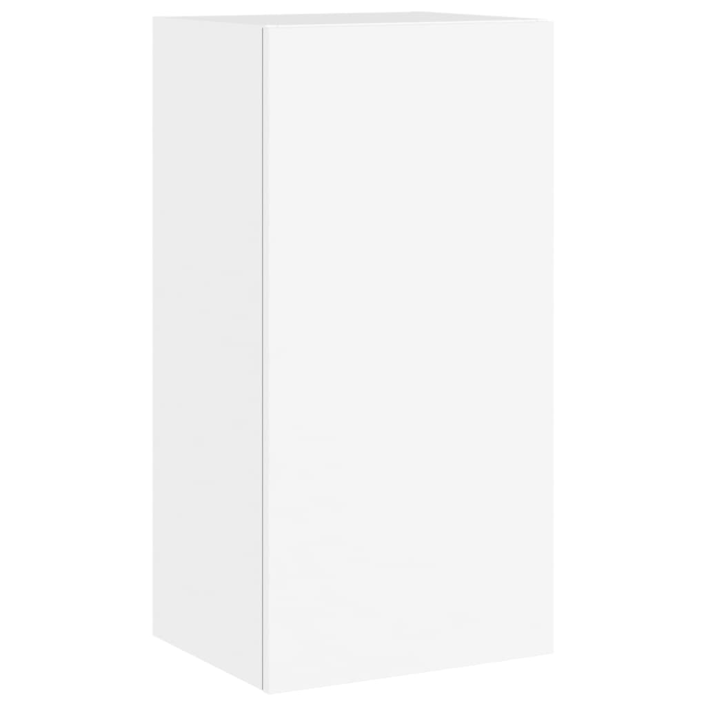 Wall-mounted TV cabinet with LED lights, white, 40.5x35x80 cm